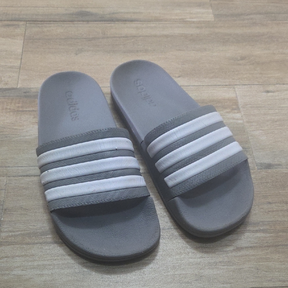 adidas Gray and White Slide Sandals